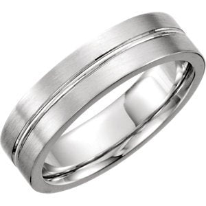 Satin Finish Grooved 6mm Comfort Fit 18k White Gold Band