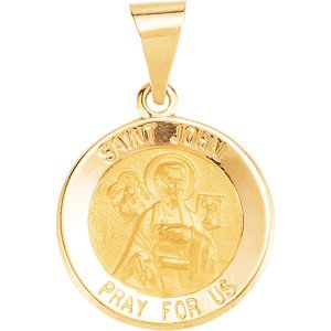 14k Yellow Gold Round Hollow St. John Medal (15 MM)