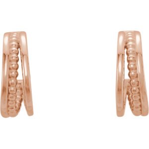 Beaded Triple Hoop Earrings, 14k Rose Gold