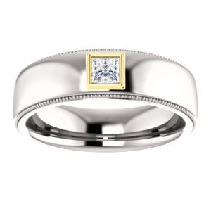 Men's Rhodium-Plated 14k White Gold Diamond and 14k Yellow Gold 6.8mm Milgrain Band (.25 Ctw, Color G-H, SI2-SI3 Clarity) Size 10