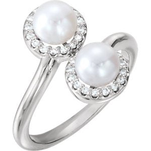 White Freshwater Cultured Pearl and Diamond Halo Ring, Rhodium-Plated 14k White Gold (5.50-6.00MM) (.16 Ctw, G-H Color, I1 Clarity), Size 8