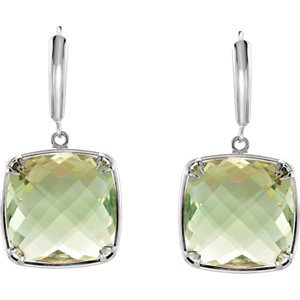 Two-Sided 31.5 Ctw Checkerboard Green Quartz Antique Cushion Sterling Silver Earrings
