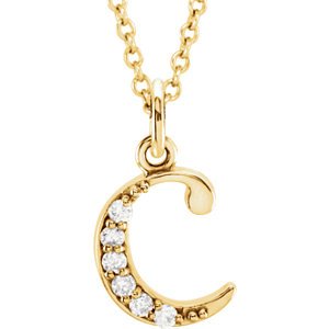 Petite Diamond Initial 'c' Lowercase Letter 14k Yellow Gold Pendant Necklace, 16" (.03 Ctw, GH, I1)