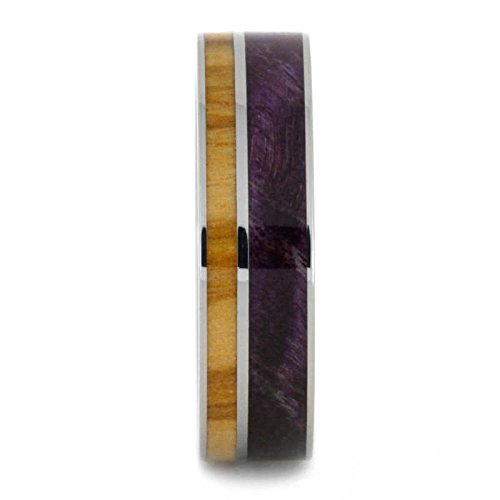 The Men's Jewelry Store (Unisex Jewelry) Purple Box Elder Burl, Bethlehem Olive Wood 6mm Titanium Comfort-Fit Wedding Band