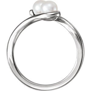 White Freshwater Cultured Pearl Two-Stone Ring, Sterling Silver (04.50-05.00 mm)