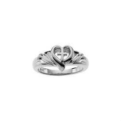 Sterling Silver Heart and Cross Ring, Size 6 to 7