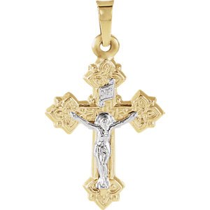 Two-Tone Byzantine Crucifix 14k Yellow and White Gold Pendant(20X16MM)