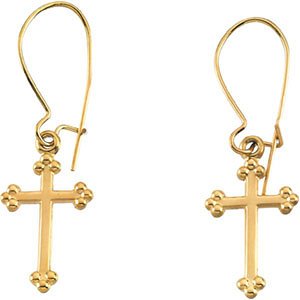 Girl's Treflee' Cross Earrings, 14k Yellow Gold (14x9MM)