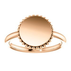 Engrave-able Beaded Signet Ring, 14k Rose Gold, Size 7