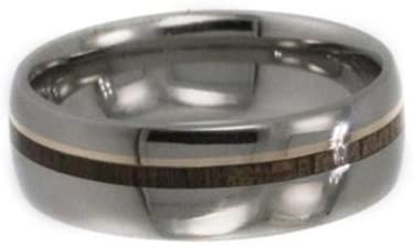 Bocote Wood, 14K Yellow Gold 8mm Comfort Fit Titanium Wedding Band, Size 14