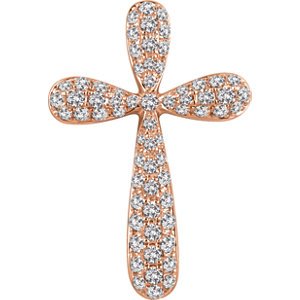 Diamond Petal Cross Pendant, 14k Rose Gold (.33 Ctw, H+ Color, I1 Clarity)