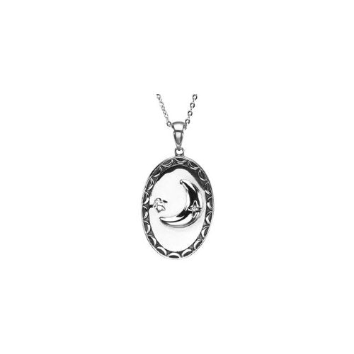 Diamond 'I Love you' Moon and Star Rhodium Plate Sterling Silver Pendant Necklace, 18"