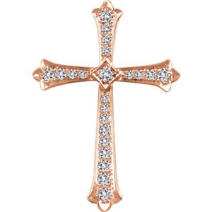 Diamond Fleur-de-Lis Cross 14k Rose Gold Pendant (.75 Ctw, H+ Color, I1 Clarity)