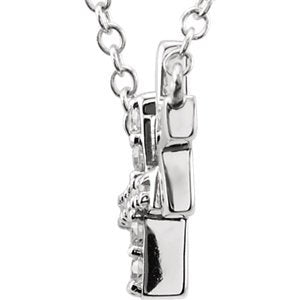 CZ Double Sideways Cross Rhodium-Plated Sterling Silver Necklace, 18" (21.00X11.00 MM)