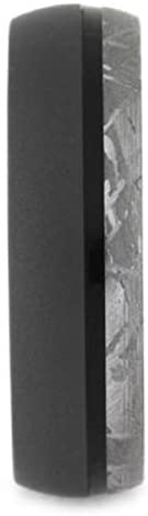 Gibeon Meteorite, Sandblasted Titanium 7mm Comfort-Fit Ebony Wood Sleeve Band, Size 6.5