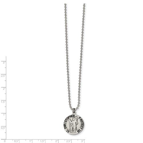 Stainless Steel Brushed And Enameled St. Christopher Medal Necklace, 22" (19.87X19.97 MM)