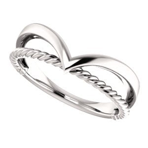 Platinum Negative Space Rope Trim and Curved 'V' Ring, Size 4