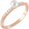 White Cultured Pearl, Diamond Stackable Ring, 14k Rose Gold (4-4.5mm)(.05Ctw, Color G-H, Clarity I1) Size 7