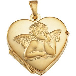 St. Rafael Cherub Heart Angel 14k Yellow Gold Locket Pendant (17.50X18.50 MM)