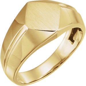 Men's Satin-Brushed Signet Ring, 14k Yellow Gold, Size 10