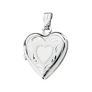 14k White Gold Heart Locket Necklace, 18"