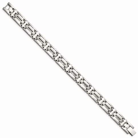 Men's Brushed Stainless Steel Black Diamond Link Bracelet, 8.5 Inches (.50 Ctw)