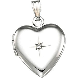 Sterling Silver Diamond Heart Locket, (.01 Ct, GH Color, I1 Clarity)