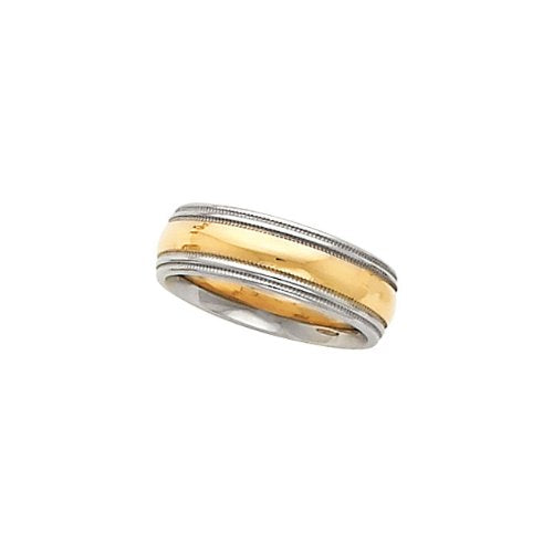 6mm 18k Yellow and White Gold Two-Tone Comfort-Fit Double Milgrain Band Sizes 5 to 12.5