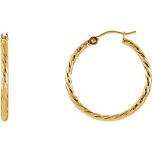 Diamond Cut Hoop Earrings, 14k Yellow Gold