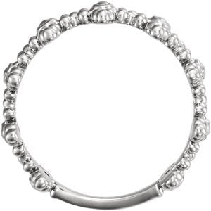 Beaded Cross Ring, Rhodium-Plated 14k White Gold, Size 7.5