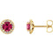 Chatham Created Ruby and Diamond Halo-Style Earrings, 14k Yellow Gold (4 MM) (.125 Ctw, G-H Color, I1 Clarity)