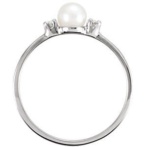 White Akoya Cultured Pearl and Diamond Ring, Rhodium-Plated 14k White Gold (4.50mm) (.04Ctw, G-H Color, I1 Clarity)