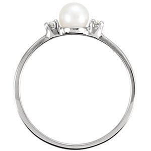 White Akoya Cultured Pearl and Diamond Ring, Rhodium-Plated 14k White Gold (4.50mm) (.04Ctw, G-H Color, I1 Clarity) Size 7