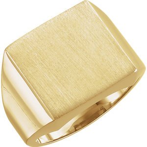 Men's Brushed Signet Semi-Polished Ring, 10k Yellow Gold (18mm) Size 6