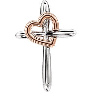 Cross with Heart Rhodium-Plated 14k White and Rose Gold Pendant