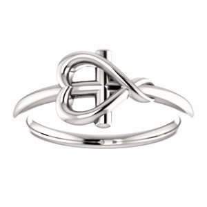 Girl's Cross with Heart Rhodium-Plated 14k White Gold Youth Ring