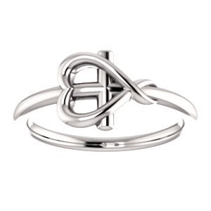 Girl's Platinum Cross with Heart Youth Ring, Size 2.5