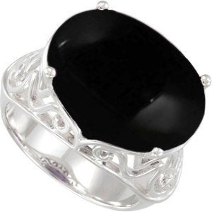 14k White Gold Onyx and Diamond Ring, Size 5