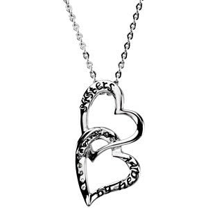 Sterling Silver Double Heart for Sisters Reversible Necklace, 18"