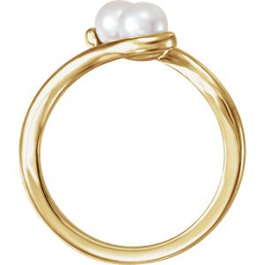 White Freshwater Cultured Pearl Two-Stone Ring, 14k Yellow Gold (04.50-05.00 mm) Size 6.5