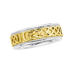 7mm 14k White and Yellow Gold Bridal Celtic Band, Size 5.5