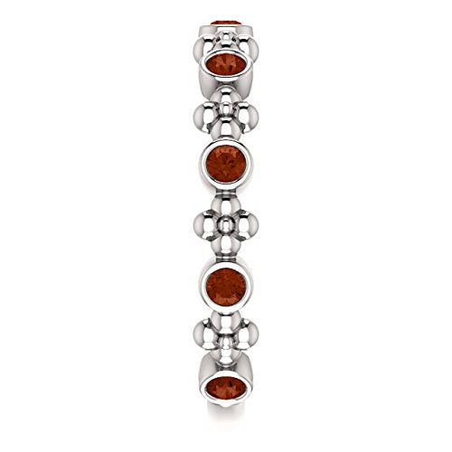 Genuine Mozambique Garnet Beaded Ring , Rhodium-Plated Sterling Silver