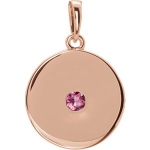 Round Pink Tourmaline Disc Pendant, 14k Rose Gold