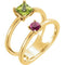 Peridot and Pink Tourmaline Two-Stone Ring, 14k Yellow Gold) Size 6