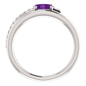 Platinum Amethyst and Diamond Bypass Ring (.125 Ctw, G-H Color, S12-S13 Clarity)