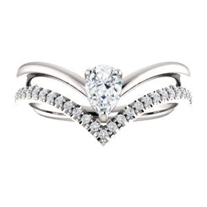 White Sapphire Pear and Diamond Chevron Sterling Silver Ring (.145 Ctw,G-H Color, I1 Clarity)