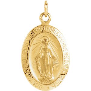 14k Yellow Gold Oval Miraculous Medal (14.75x11 MM)