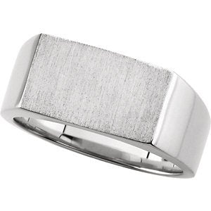 Men's Sterling Silver Satin Brushed Rectangle Signet Ring, 9x15mm