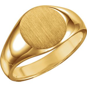 Men's 18k Yellow Gold 13mm Brushed Round Signet Ring