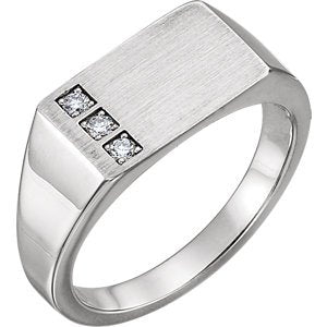 Men's Diamond 3-Stone Past, Present, Future Signet Ring, Sterling Silver (.10 Ctw, G-H Color I1 Clarity)